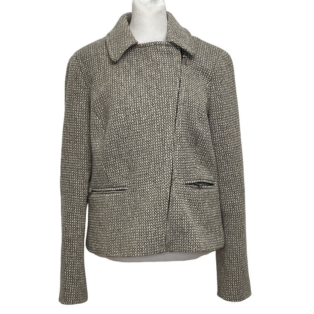 TALBOTS Women's Jacket Julianne Tweed Moto Metallic Diagonal Zip coat 10‎ Wool